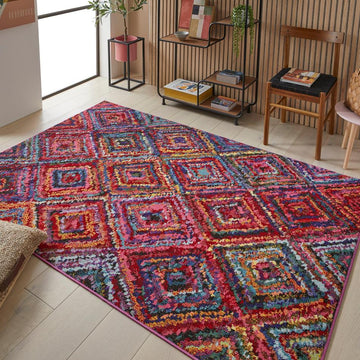 Carnaval CAR105 Modern Geometric Diamond Durable Easy-Care Polypropylene Low Profile Short Pile Multicolour Rug-Concept Looms-Rug Love - The Most Loved Rug Store